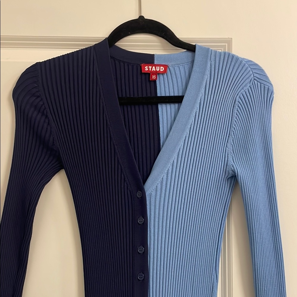 Staud Two-Tone Ribbed Cardigan